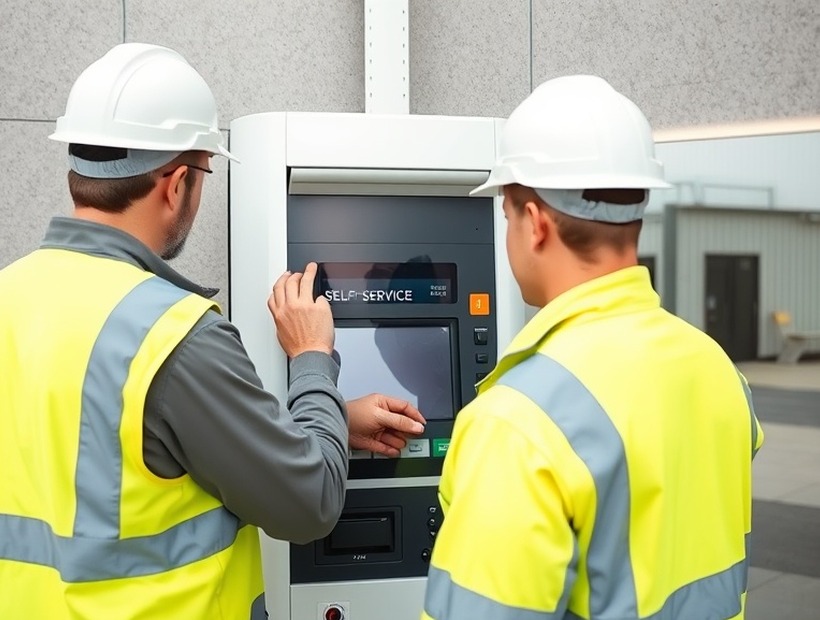 Squadra tecnica al lavoro su un terminale self-service