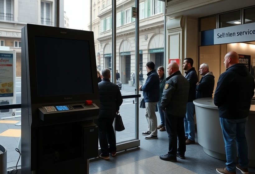 Prima — Terminale fuori servizio nelle ore di punta: l’attesa si sposta allo sportello.