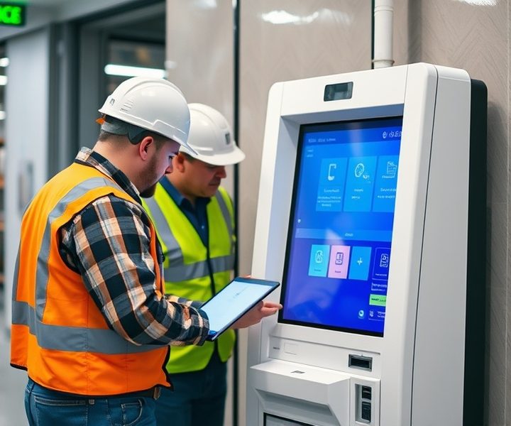 Tecnico durante la manutenzione di un terminale self-service